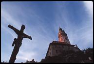 Crucifix and castle, Cesky Krumlov.